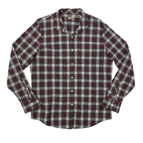 1901 Shirt Mens L Large Gray Crimson Cotton Check Button Up Long Sleeve Pocket - Picture 1 of 11